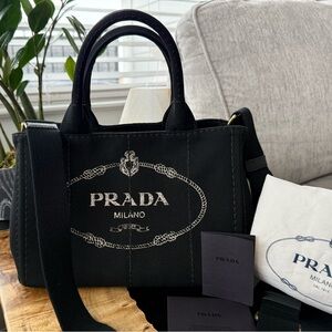 PRADA Canapa Mini Canvas 2way Tote Bag Black 032 6154185